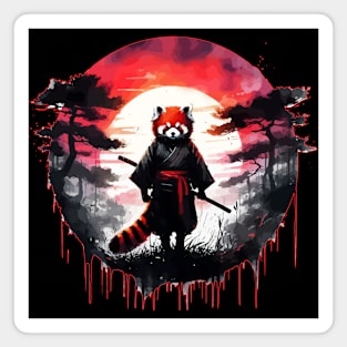 Sumie Cool Red Panda Samurai Warrior In Forest Magnet